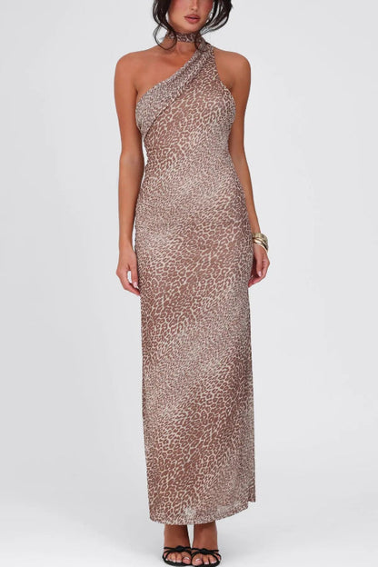 CD | Rochie maxi cu bretele pe spate, cu imprimare de leopard