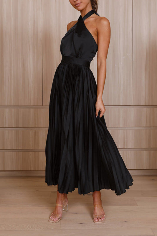CD | Beaming Smile satin halterneck rochie midi plisată