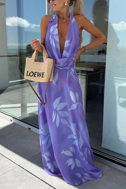 CD | Sexy fără mâneci fără spate halterneck dantelă rochie maxi