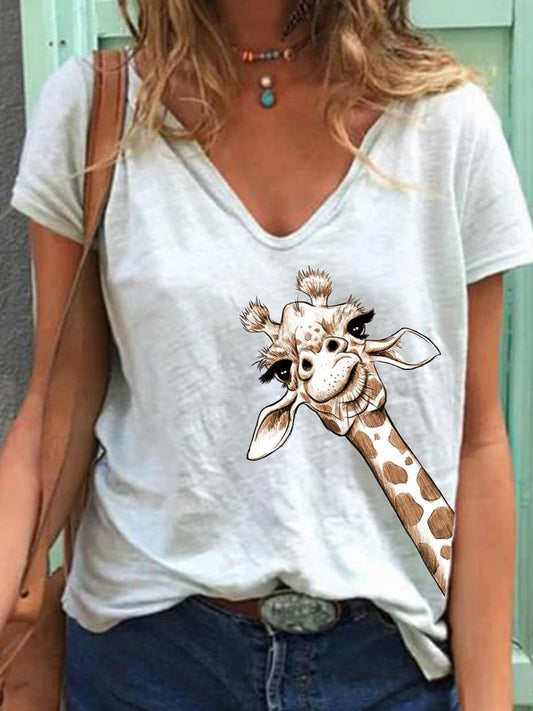 CD | Animal Print tricou cu mânecă scurtă cu V-neck