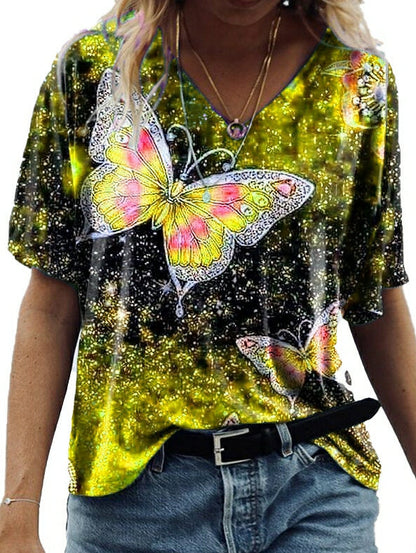 CD | Tricou cu imprimare fluture cu mânecă mijlocie