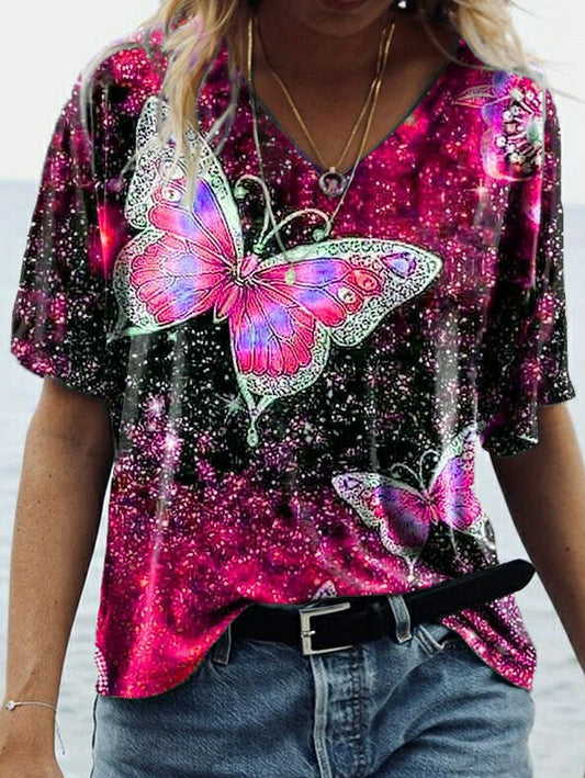CD | Tricou cu imprimare fluture cu mânecă mijlocie