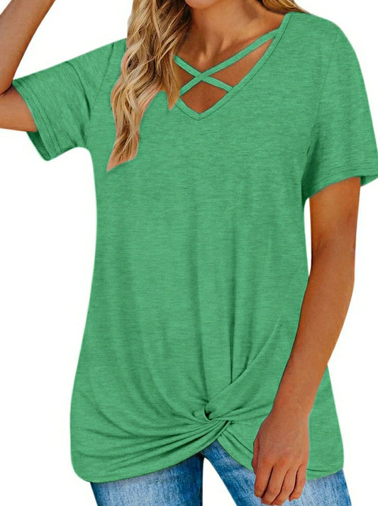 CD | tiv cruce v-neck casual mâneci scurte culoare bumbac doamnelor tricou