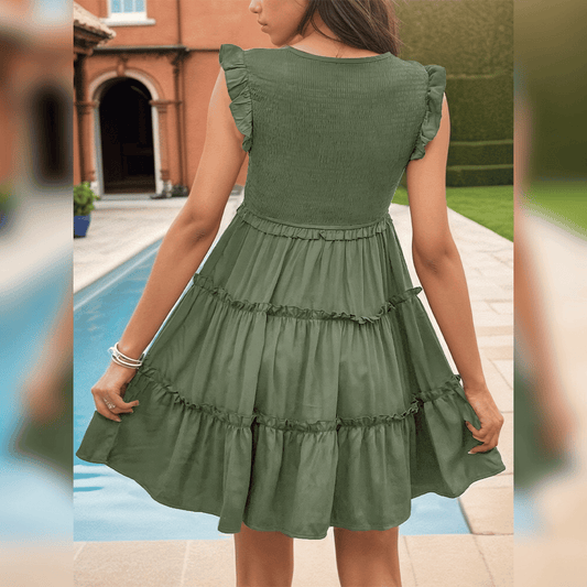 CD | Mini rochie verde relaxată cu straturi pentru vacanța de vară