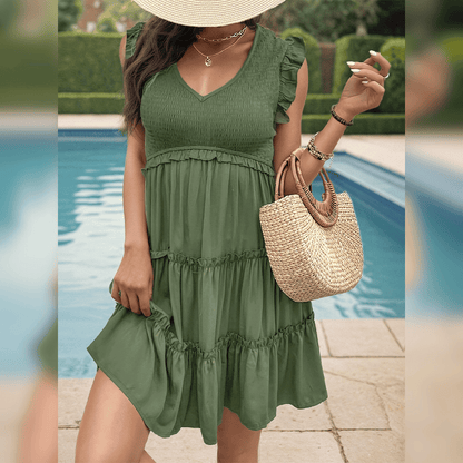 CD | Mini rochie verde relaxată cu straturi pentru vacanța de vară