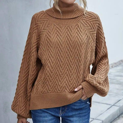 Lantern Sleeve Women's Sweater Turtleneck Sweater-5