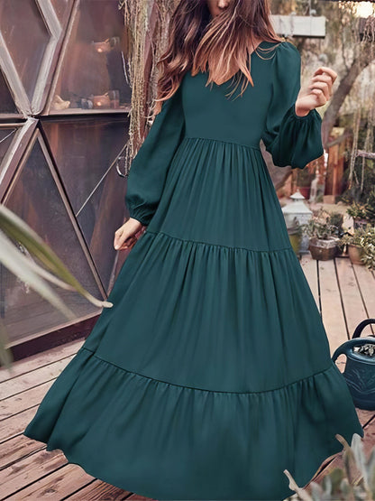 CD Temperament V-Neck Long Sleeve Flowing Dress