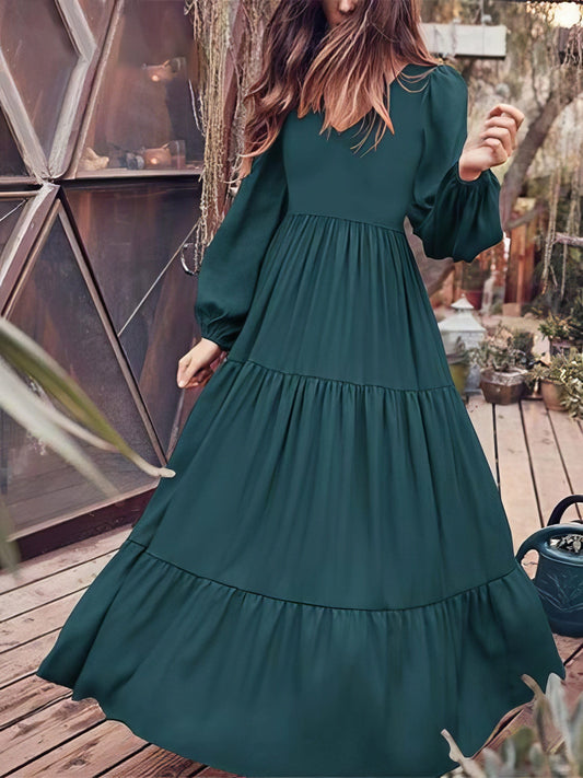 CD Temperament V-Neck Long Sleeve Flowing Dress