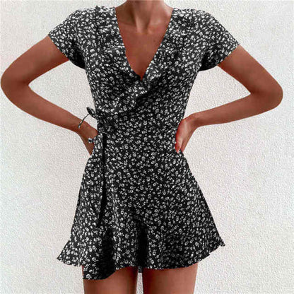 CD | Ladies Dress Boho Floral Ruffle scurt Mini rochie