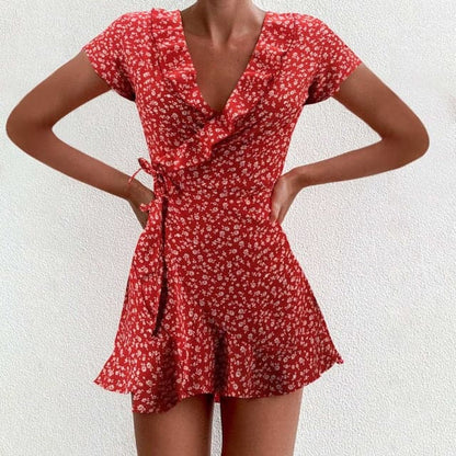 CD | Ladies Dress Boho Floral Ruffle scurt Mini rochie