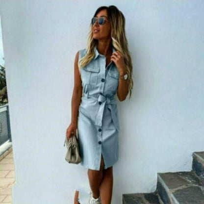 CD | femei de epocă față buton sash strat rochie de partid fără mâneci rândul său, în jos guler casual mini rochie de vară moda rochie nouă