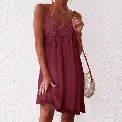 CD | V-neck, bretele deschise, dantelă albă, fără mâneci, liber, elegant, rochie mini