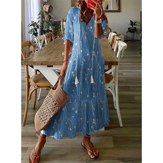 CD | Rochie maxi elegantă din bumbac și lenjerie 1 + 1 GRATUIT